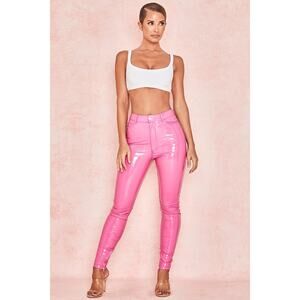 House of CB Pants Women's S Haridan Pink Patent Stretch Vinyl Skinny Trousers
